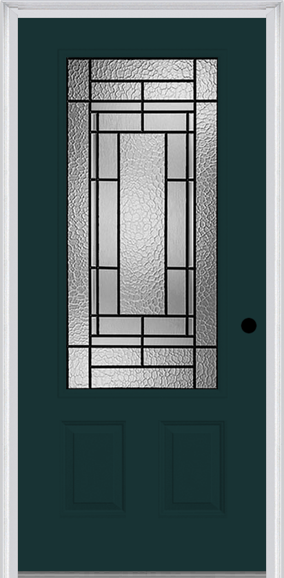 MMI 3/4 Lite 2 Panel 3'0" X 6'8" Fiberglass Smooth Pembrook Patina Decorative Glass Exterior Prehung Door 607