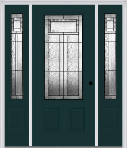 MMI 3/4 Lite 2 Panel 6'8" Fiberglass Smooth Royal Patina Exterior Prehung Door With 2 Royal Patina 3/4 Lite Decorative Glass Sidelights 607