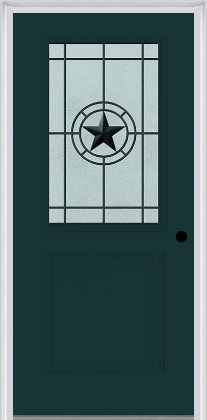 MMI 1/2 Lite 1 Panel 6'8" Fiberglass Smooth Elegant Star Wrought Iron Decorative Glass Exterior Prehung Door 682