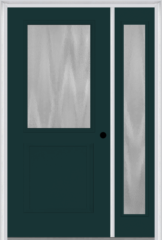 MMI 1/2 Lite 1 Panel 3'0" X 6'8" Textured/Privacy Fiberglass Smooth Exterior Prehung Door With 1 Full Lite Textured/Privacy Glass Sidelight 682