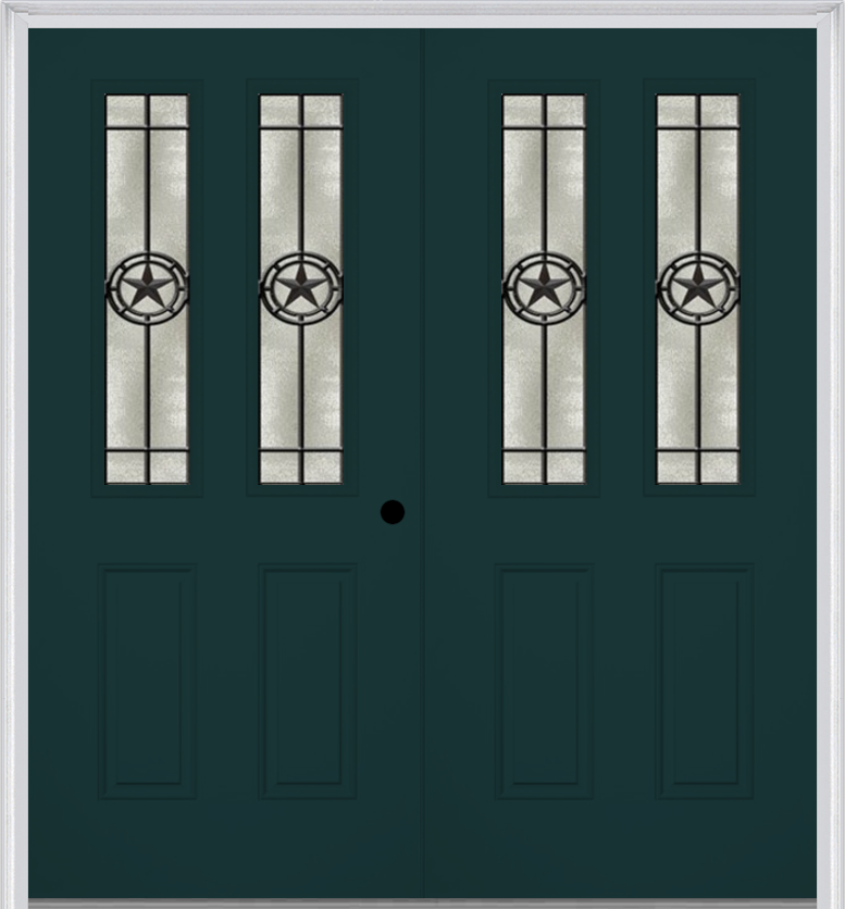 MMI TWIN/DOUBLE 2-1/2 LITE 2 PANEL 6'8" FIBERGLASS SMOOTH ELEGANT STAR WROUGHT IRON DECORATIVE GLASS EXTERIOR PREHUNG DOOR 692