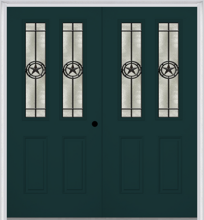 MMI TWIN/DOUBLE 2-1/2 LITE 2 PANEL 6'8" FIBERGLASS SMOOTH ELEGANT STAR WROUGHT IRON DECORATIVE GLASS EXTERIOR PREHUNG DOOR 692