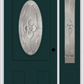 MMI Small Oval 2 Panel 3'0" X 6'8" Fiberglass Smooth Nouveau Nickel Or Nouveau Patina Exterior Prehung Door With 1 Nouveau Brass/Nickel/Patina 3/4 Lite Decorative Glass Sidelight 949
