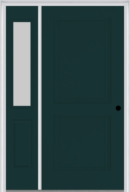 MMI TRUE 2 PANEL 3'0" X 6'8" FIBERGLASS SMOOTH EXTERIOR PREHUNG DOOR WITH 1 HALF LITE CLEAR OR PRIVACY/TEXTURED GLASS SIDELIGHT 20