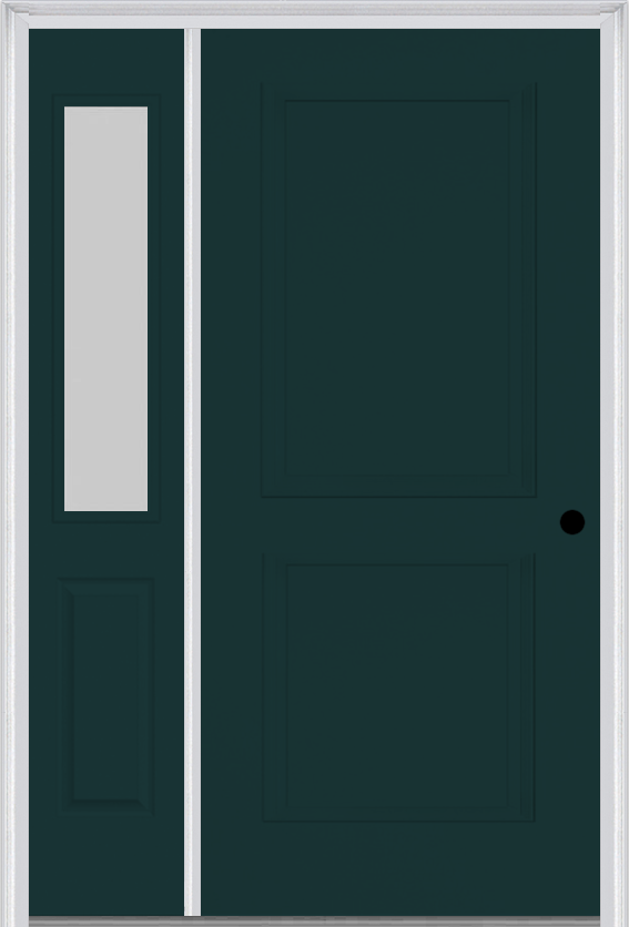 MMI TRUE 2 PANEL 3'0" X 6'8" FIBERGLASS SMOOTH EXTERIOR PREHUNG DOOR WITH 1 HALF LITE CLEAR OR PRIVACY/TEXTURED GLASS SIDELIGHT 20