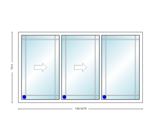 MI V3000 Series 12'0" X 6'8" Vinyl 3 Panel Multi-Slide White Sliding/Gliding Low-E Clear Dual Pane Tempered Glass Knocked Down Patio Door 1618 Grilles Optional