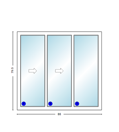 MI V3000 Series 7'2" X 6'8" Vinyl 3 Panel Multi-Slide White Sliding/Gliding Low-E Clear Dual Pane Tempered Glass Knocked Down Patio Door 1618 Grilles Optional