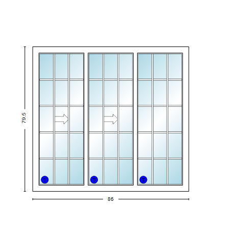 MI V3000 Series 7'2" X 6'8" Vinyl 3 Panel Multi-Slide White Sliding/Gliding Low-E Clear Dual Pane Tempered Glass Knocked Down Patio Door 1618 Grilles Optional