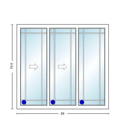 MI V3000 Series 7'2" X 6'8" Vinyl 3 Panel Multi-Slide White Sliding/Gliding Low-E Clear Dual Pane Tempered Glass Knocked Down Patio Door 1618 Grilles Optional