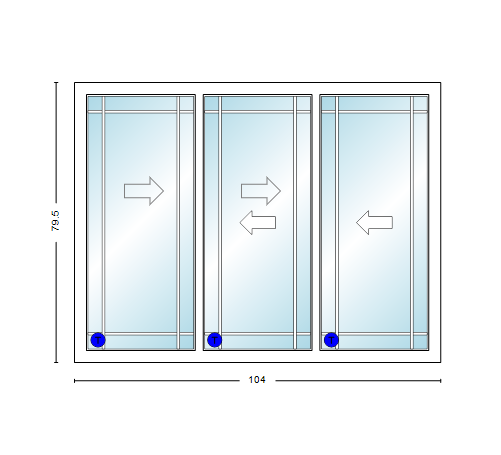MI V3000 Series 8'8" X 6'8" Vinyl 3 Panel Multi-Slide White Sliding/Gliding Low-E Clear Dual Pane Tempered Glass Knocked Down Patio Door 1618 Grilles Optional