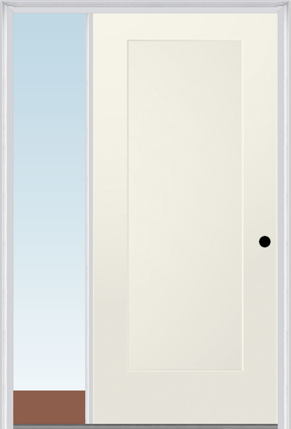 MMI 1 Panel Shaker 3'0" X 6'8" Fiberglass Smooth Exterior Prehung Door With 1 Direct Set Sidelight 10 SHK