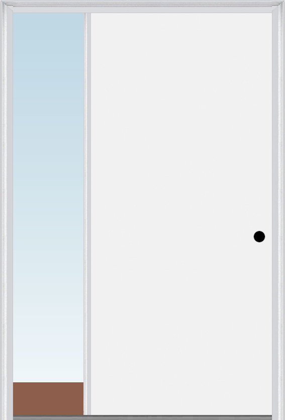 MMI Flush 3'0" X 6'8" Fiberglass Smooth Finger Jointed Primed Exterior Prehung Door With 1 Direct Set Sidelight