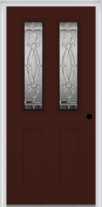 MMI 2-1/2 Lite 2 Panel 6'8" Fiberglass Smooth Belaire Zinc Decorative Glass Exterior Prehung Door 692