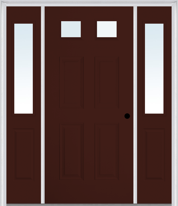 MMI 2-1/4 Lite 4 Panel 3'0" X 6'8" Fiberglass Smooth Exterior Prehung Door With 2 Half Lite Clear Glass Sidelights 23