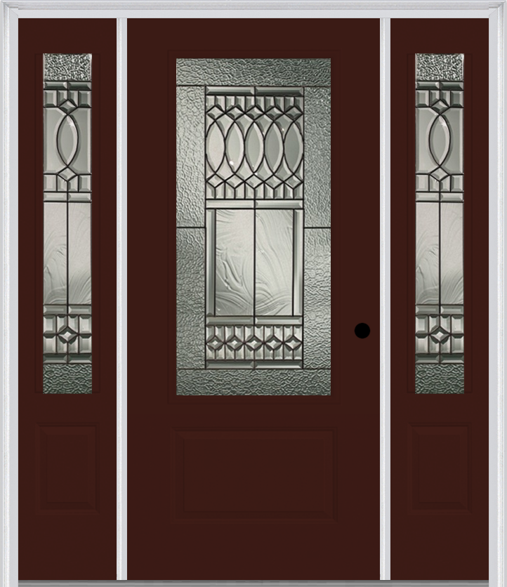 MMI 3/4 Lite 1 Panel 6'8" Fiberglass Smooth Paris Patina Exterior Prehung Door With 2 Paris Patina 3/4 Lite Decorative Glass Sidelights 608