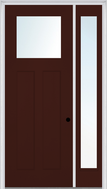 MMI Craftsman 2 Panel Shaker Direct Glazed 3'0" X 8'0" Fiberglass Smooth Pro Clear Low-E Glass Exterior Prehung Door With 1 Full Lite Craftsman Direct Glazed 12 Inches Sidelight 868