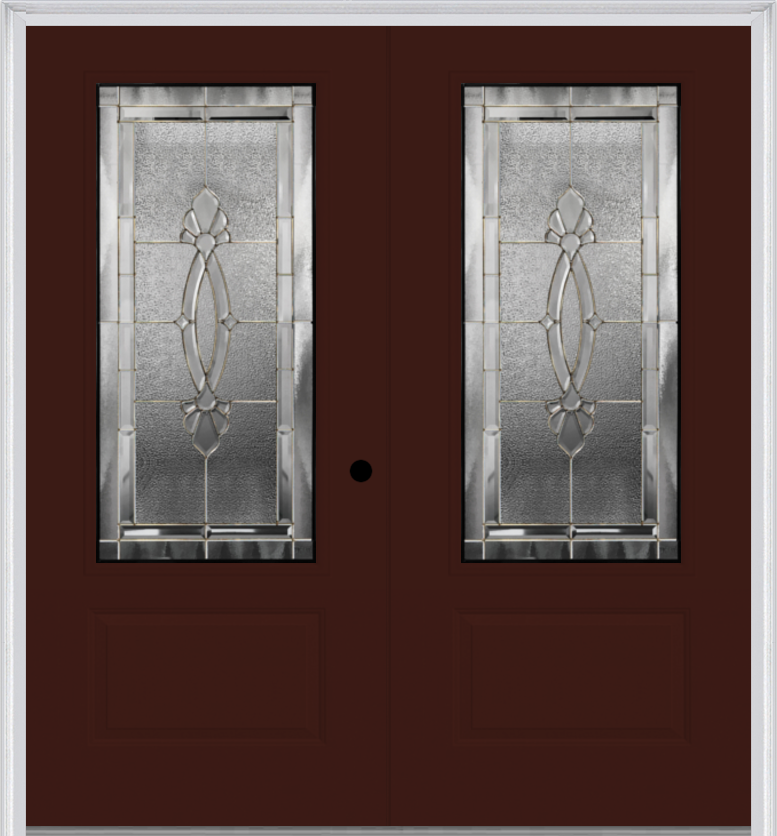 MMI TWIN/DOUBLE 3/4 LITE 1 PANEL 6'0" X 6'8" FIBERGLASS SMOOTH BELAIRE ZINC DECORATIVE GLASS EXTERIOR PREHUNG DOOR 608