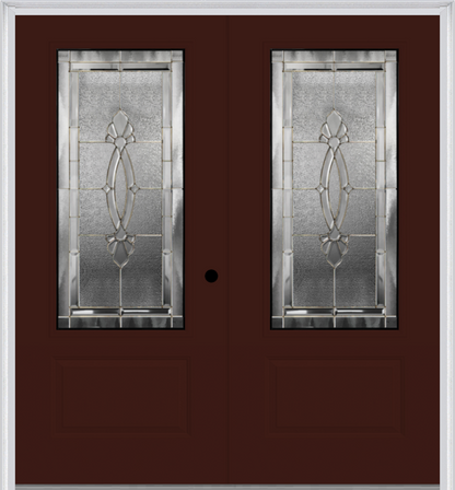 MMI TWIN/DOUBLE 3/4 LITE 1 PANEL 6'0" X 6'8" FIBERGLASS SMOOTH BELAIRE ZINC DECORATIVE GLASS EXTERIOR PREHUNG DOOR 608