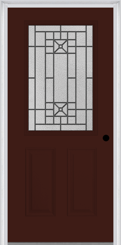 MMI 1/2 Lite 2 Panel 6'8" Fiberglass Smooth Courtyard Nickel Vein Wrought Iron Decorative Glass Exterior Prehung Door 684