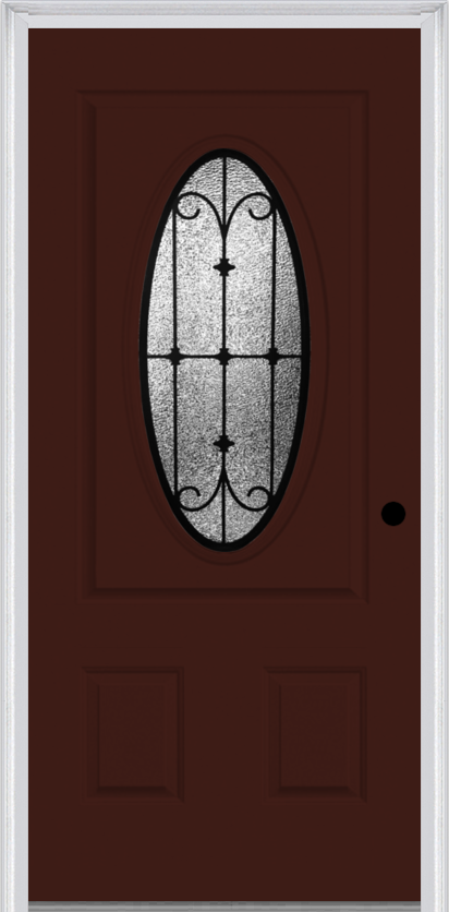 MMI Small Oval 2 Panel 6'8" Fiberglass Smooth Chateau Wrought Iron Decorative Glass Exterior Prehung Door 949