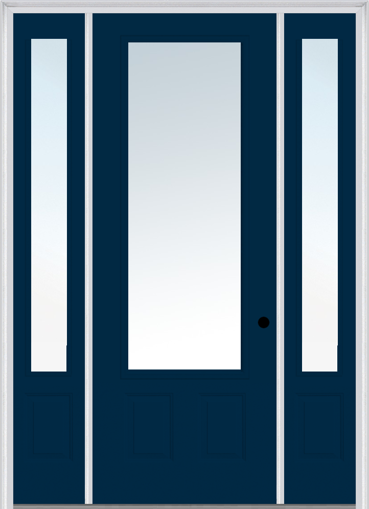 MMI 3/4 Lite 2 Panel 3'0" X 8'0" Fiberglass Smooth Clear Glass Exterior Prehung Door With 2 3/4 Lite 14 Inches Sidelights 147 Low-E Option