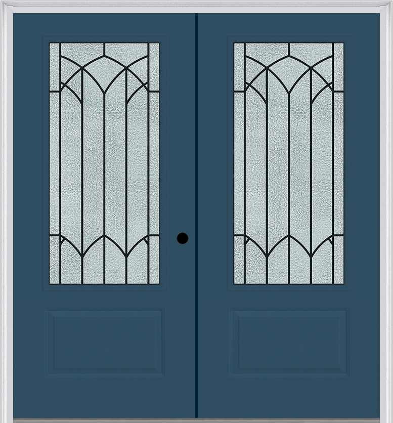 MMI TWIN/DOUBLE 3/4 LITE 1 PANEL 6'0" X 6'8" FIBERGLASS SMOOTH MONTCLAIRE WROUGHT IRON DECORATIVE GLASS EXTERIOR PREHUNG DOOR 608