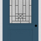 MMI 1/2 Lite 1 Panel 6'8" Fiberglass Smooth Courtyard Nickel Vein Wrought Iron Decorative Glass Exterior Prehung Door 682