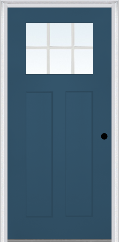 MMI Craftsman 2 Panel Shaker 3'0" X 6'8" Fiberglass Smooth Clear Or SDL Low-E Glass Finger Jointed Primed Exterior Prehung Door 866, 867SDL, Or 868SDL