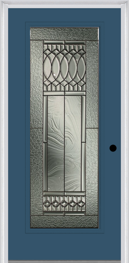 MMI Full Lite 6'8" Fiberglass Smooth Paris Patina Decorative Glass Exterior Prehung Door 686