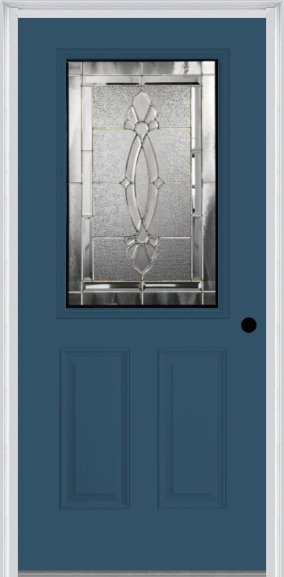 MMI 1/2 Lite 2 Panel 6'8" Fiberglass Smooth Belaire Zinc Decorative Glass Exterior Prehung Door 684