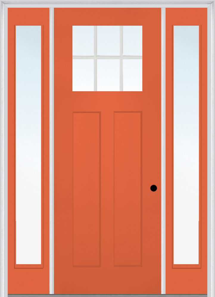 MMI Craftsman 2 Panel Shaker Direct Glazed 3'0" X 8'0" Fiberglass Smooth Pro Clear Low-E Glass Exterior Prehung Door With 2 Full Lite Low-E 12 Inches Sidelights 868