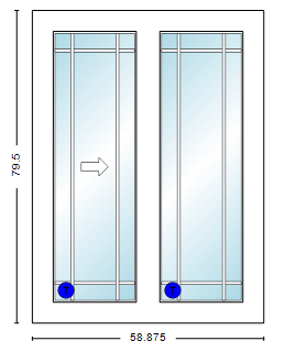 MI V3000 Series 5'0" X 6'8" Vinyl Sliding/Gliding Clear Tempered Dual Pane Low-E Argon Glass 2 Panel Setup Patio Door 1615 Grilles/Screen Optional