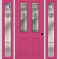 MMI 2-1/2 Lite 2 Panel 6'8" Fiberglass Smooth Oak Park Patina Exterior Prehung Door With 2 Full Lite Oak Park Patina Decorative Glass Sidelights 692