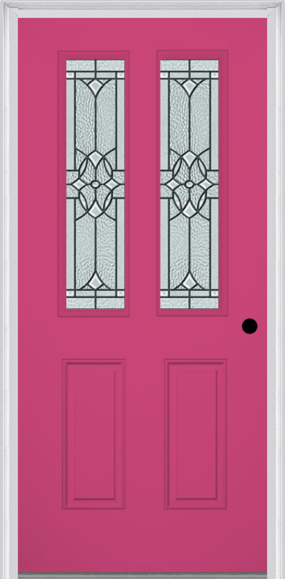 MMI 2-1/2 Lite 2 Panel 6'8" Fiberglass Smooth Selwyn Patina Decorative Glass Exterior Prehung Door 692