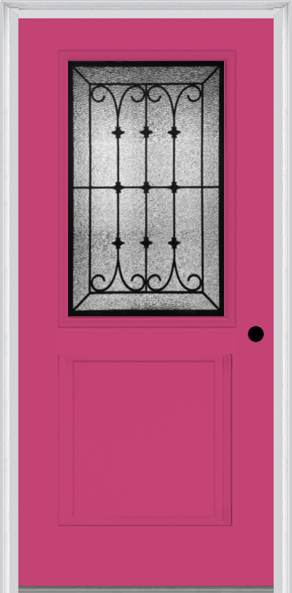 MMI 1/2 Lite 1 Panel 6'8" Fiberglass Smooth Chateau Wrought Iron Decorative Glass Exterior Prehung Door 682