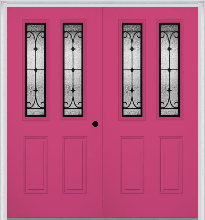 MMI TWIN/DOUBLE 2-1/2 LITE 2 PANEL 6'8" FIBERGLASS SMOOTH CHATEAU WROUGHT IRON DECORATIVE GLASS EXTERIOR PREHUNG DOOR 692