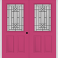 MMI TWIN/DOUBLE 1/2 LITE 2 PANEL 6'8" FIBERGLASS SMOOTH COURTYARD NICKEL VEIN WROUGHT IRON DECORATIVE GLASS EXTERIOR PREHUNG DOOR 684