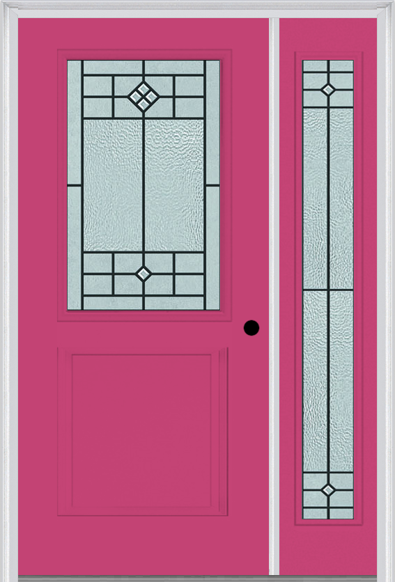 MMI 1/2 Lite 1 Panel 6'8" Fiberglass Smooth Beaufort Patina Exterior Prehung Door With 1 Full Lite Beaufort Patina Decorative Glass Sidelight 682
