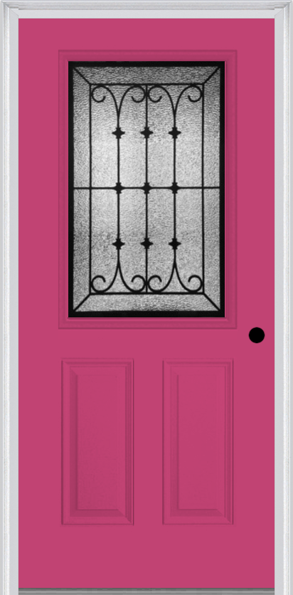 MMI 1/2 Lite 2 Panel 6'8" Fiberglass Smooth Chateau Wrought Iron Decorative Glass Exterior Prehung Door 684