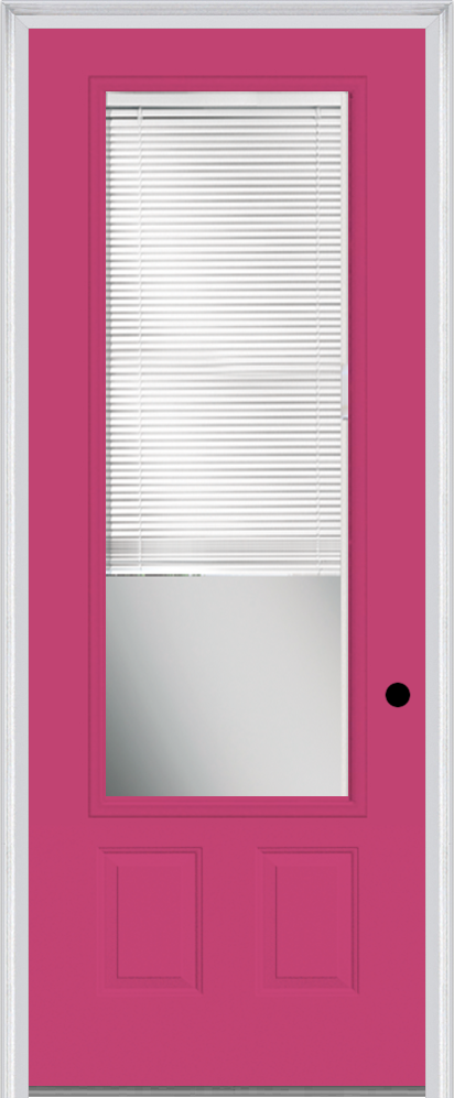 MMI 3/4 Lite 2 Panel 3'0" X 8'0" Raise/Lower Blinds Fiberglass Smooth Clear Glass Finger Jointed Primed Exterior Prehung Door 759 RLB