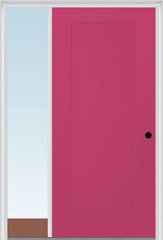 MMI 1 Panel Shaker 3'0" X 6'8" Fiberglass Smooth Exterior Prehung Door With 1 Direct Set Sidelight 10 SHK
