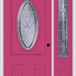 MMI SMALL OVAL 2 PANEL 3'0" X 6'8" FIBERGLASS SMOOTH RADIANT HUES NICKEL EXTERIOR PREHUNG DOOR WITH 1 RADIANT HUES NICKEL 3/4 LITE DECORATIVE GLASS SIDELIGHT 949