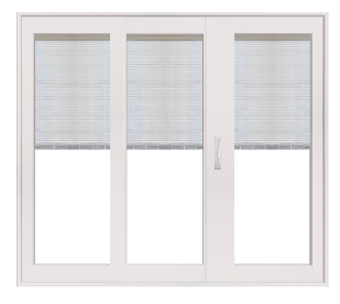PELLA 144" X 81.5" Lifestyle Series Contemporary 3 Panel OXO Hinged Glass With Manual Blinds/Shades Advanced Low-E Insulating Tempered Argon Fill Glass Assembled Sliding/Gliding Patio Door Screen Option