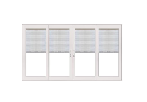 PELLA 116.125" X 79.5" Lifestyle Series Contemporary 4 Panel OXXO Hinged Glass With Manual Blinds/Shades Advanced Low-E Insulating Tempered Argon Fill Glass Assembled Sliding/Gliding Patio Door Screen Option