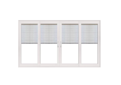 PELLA 140.125" X 79.5" Lifestyle Series Contemporary 4 Panel OXXO Hinged Glass With Manual Blinds/Shades Advanced Low-E Insulating Tempered Argon Fill Glass Assembled Sliding/Gliding Patio Door Screen Option
