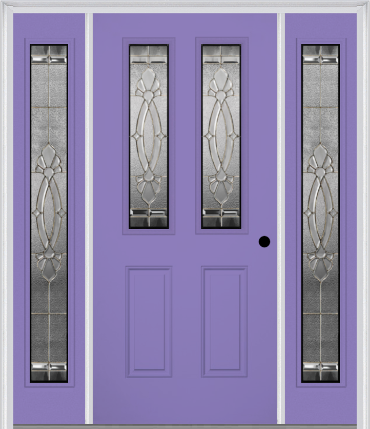 MMI 2-1/2 Lite 2 Panel 6'8" Fiberglass Smooth Belaire Zinc Exterior Prehung Door With 2 Full Lite Belaire Zinc Decorative Glass Sidelights 692