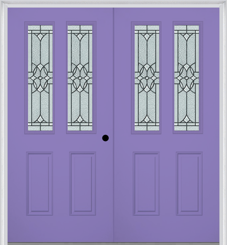 MMI TWIN/DOUBLE 2-1/2 LITE 2 PANEL 6'8" FIBERGLASS SMOOTH SELWYN PATINA DECORATIVE GLASS EXTERIOR PREHUNG DOOR 692
