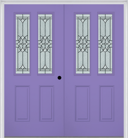 MMI TWIN/DOUBLE 2-1/2 LITE 2 PANEL 6'8" FIBERGLASS SMOOTH SELWYN PATINA DECORATIVE GLASS EXTERIOR PREHUNG DOOR 692