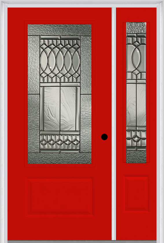 MMI 3/4 Lite 1 Panel 6'8" Fiberglass Smooth Paris Patina Exterior Prehung Door With 1 Paris Patina 3/4 Lite Decorative Glass Sidelight 608