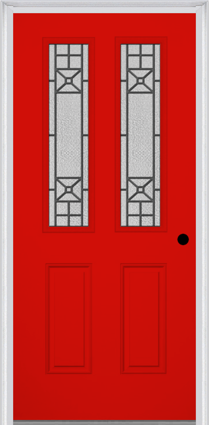 MMI 2-1/2 Lite 2 Panel 6'8" Fiberglass Smooth Courtyard Nickel Vein Wrought Iron Decorative Glass Exterior Prehung Door 692